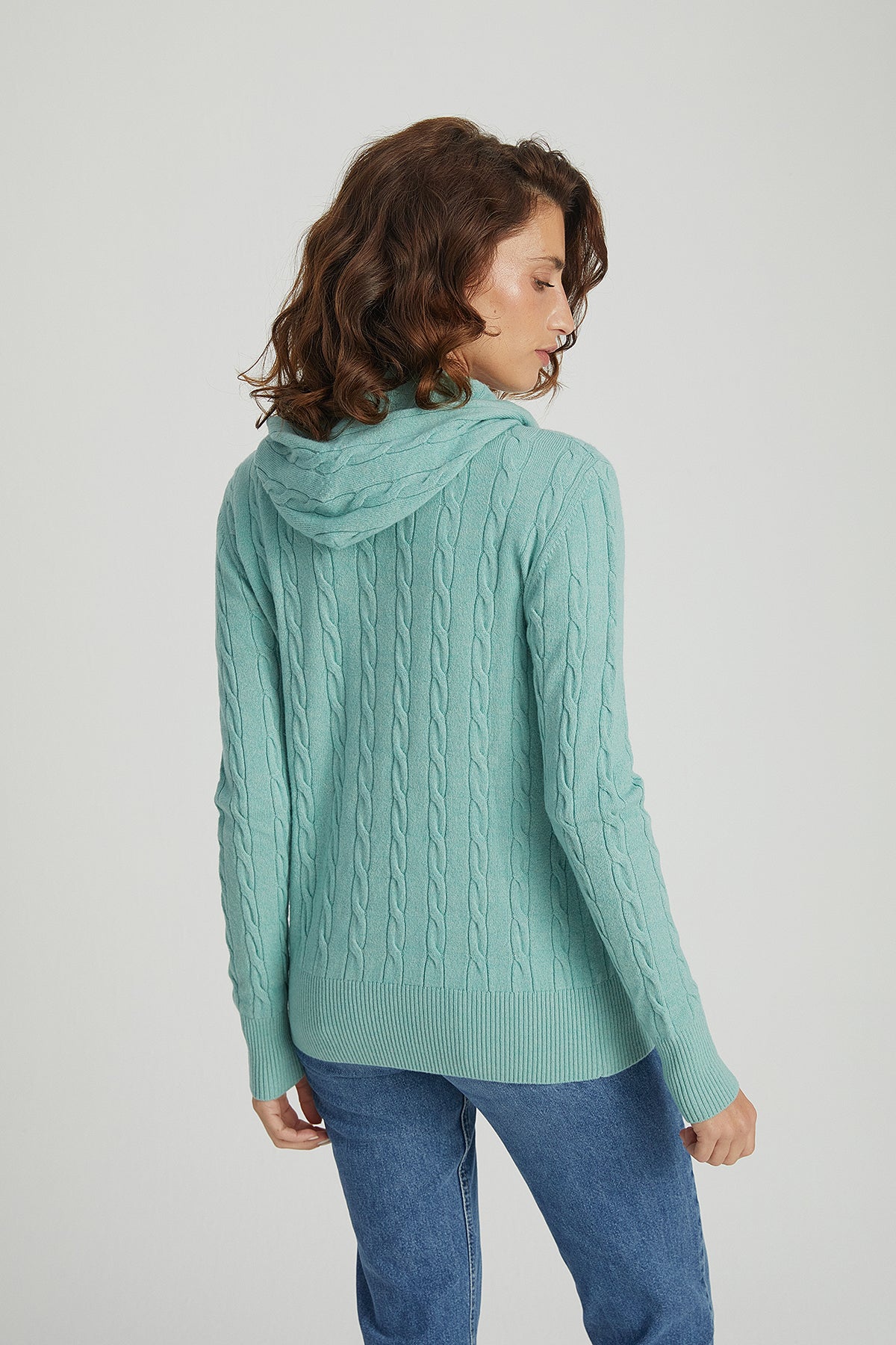 Açık Yeşil Amelia Avusturalya Yün ve Kaşmir Kapüşonlu Hırka