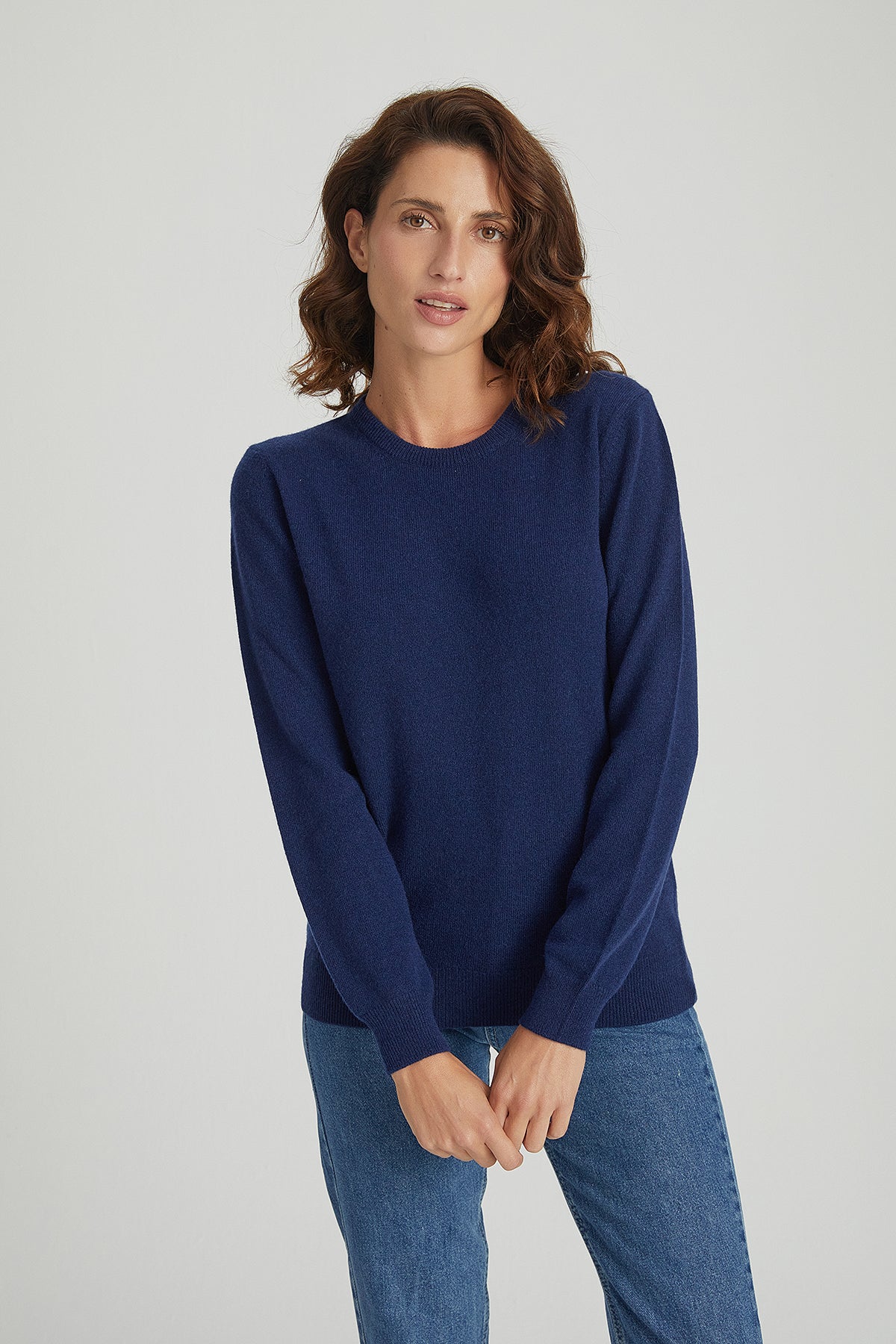 Lacivert Franca Saf Kaşmir Bisiklet Yaka Kazak