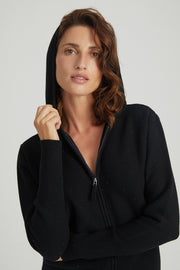 Siyah Sky Avusturalya Yün ve Kaşmir Taşlı Kapüşonlu Hırka