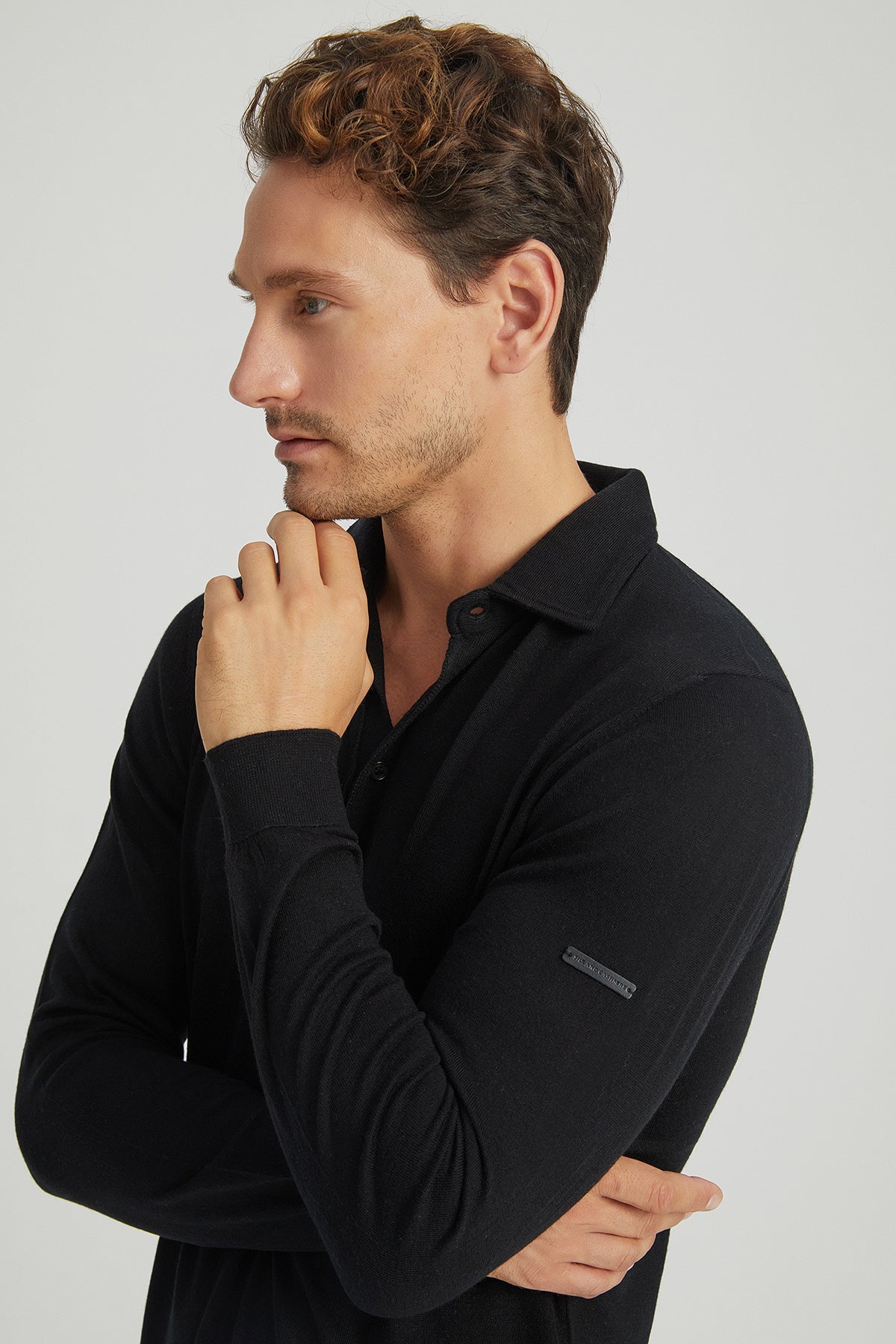 Siyah İpek Kaşmir Utku Uzun Kollu Erkek Polo