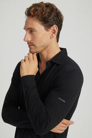 Siyah İpek ve Kaşmir Polo Yaka Uzun Kollu Utku Erkek Triko