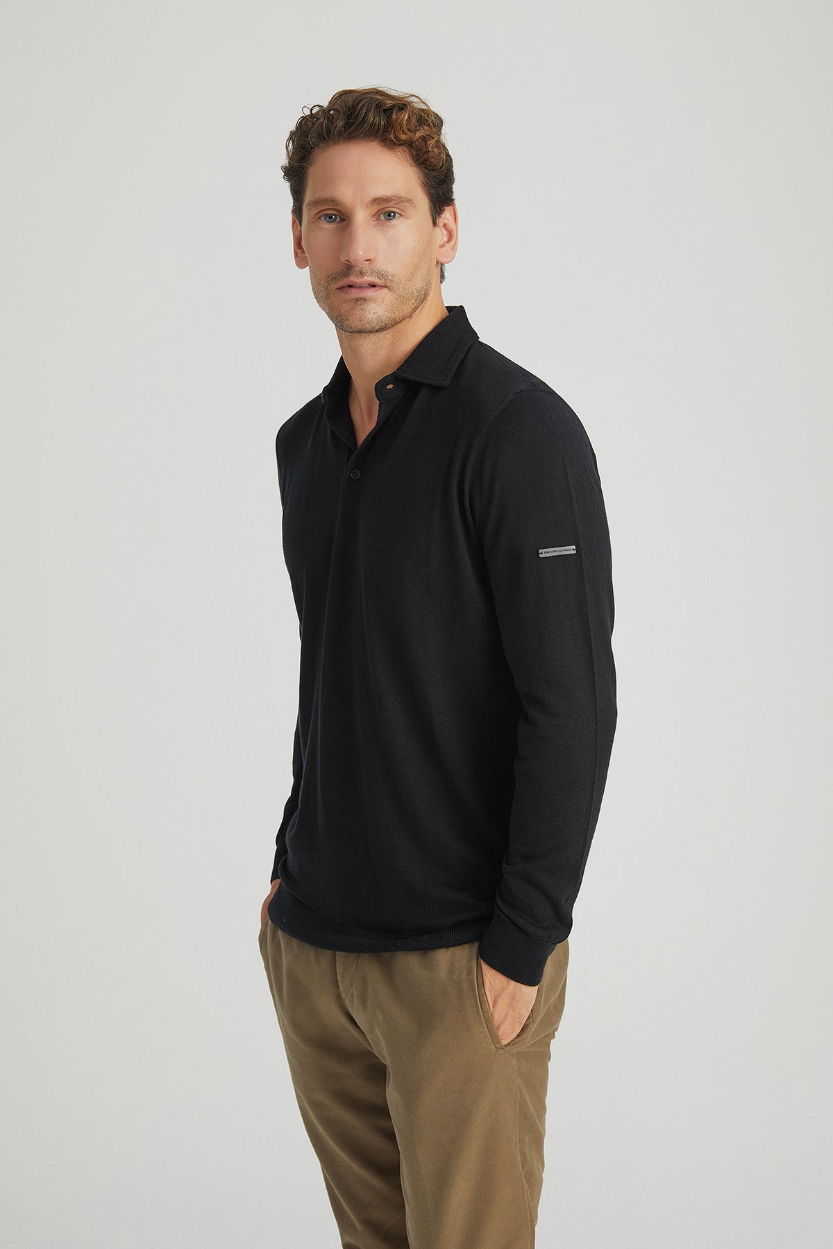Siyah İpek ve Kaşmir Polo Yaka Uzun Kollu Utku Erkek Triko