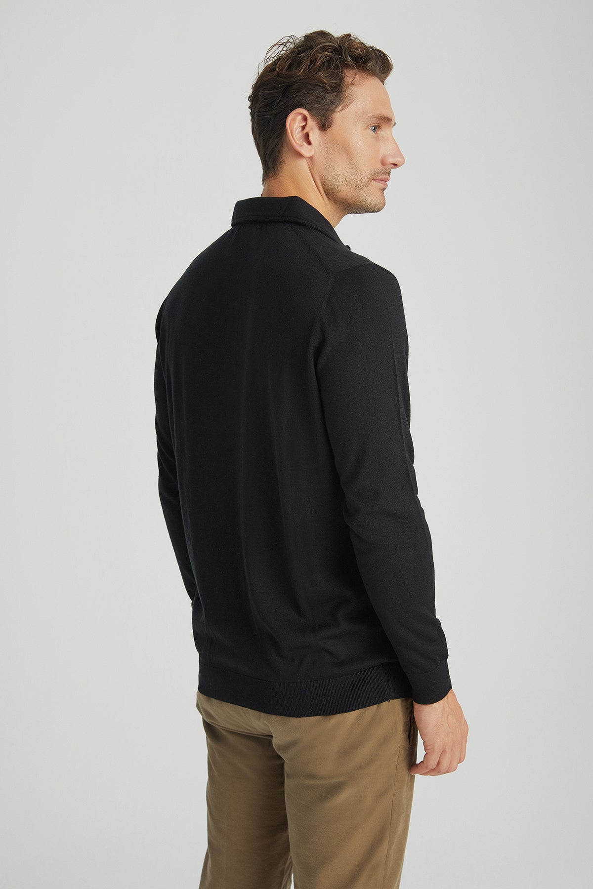 Siyah İpek ve Kaşmir Polo Yaka Uzun Kollu Utku Erkek Triko