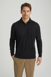Siyah İpek Kaşmir Utku Uzun Kollu Erkek Polo