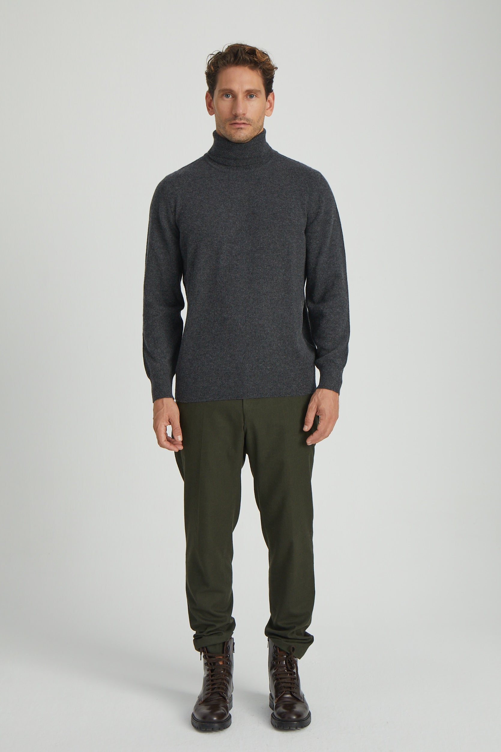 Antrasit Saf Kaşmir Balıkçı Yaka Uzun Kollu Erkek Kazak