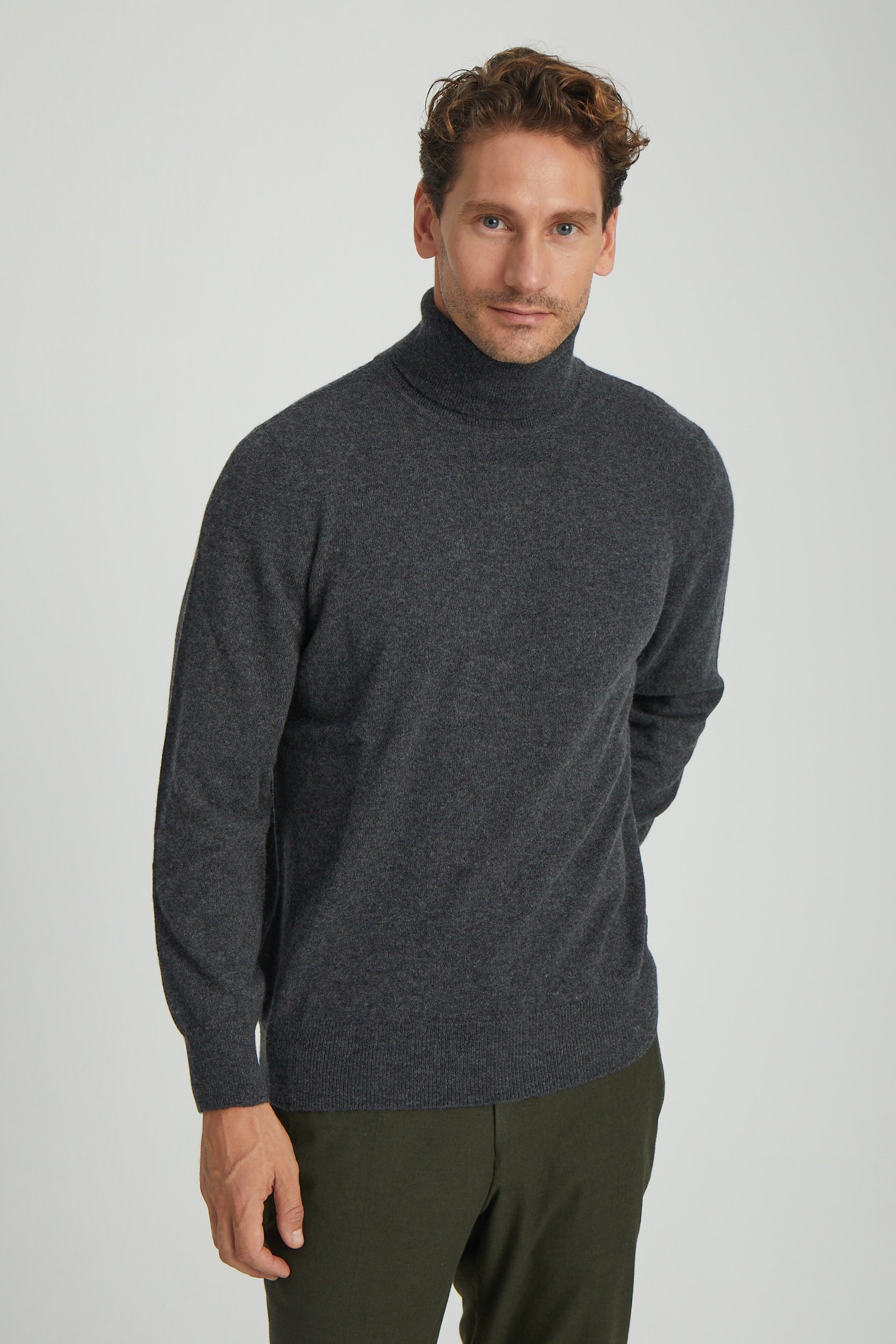 Antrasit Saf Kaşmir Balıkçı Yaka Uzun Kollu Erkek Kazak