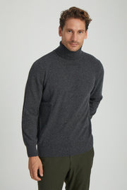 Antrasit Saf Kaşmir Balıkçı Yaka Uzun Kollu Erkek Kazak