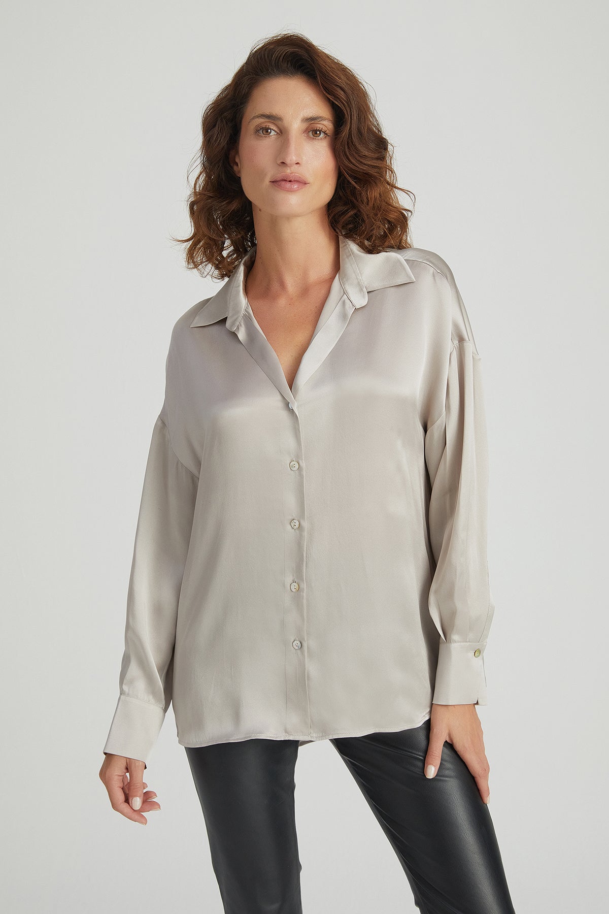 Açık Gri Astrid Saf İpek Gömlek