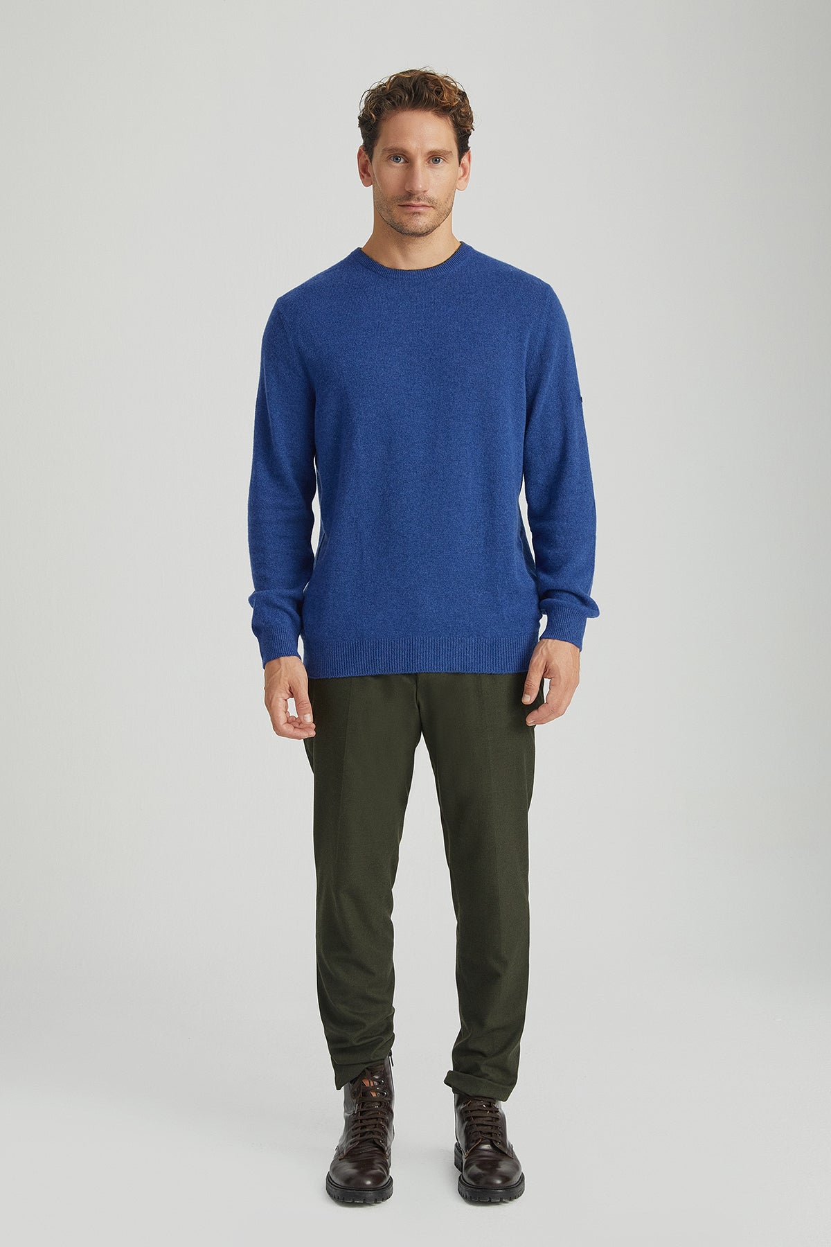 Lacivert İtalyan Saf Kaşmir Franco Bisiklet Yaka Erkek Kazak