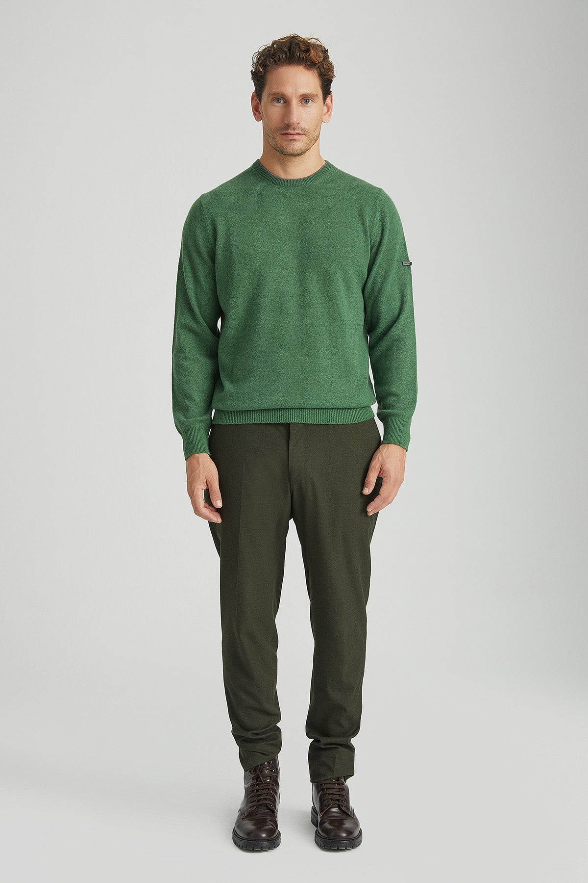 Yeşil İtalyan Saf Kaşmir Franco Bisiklet Yaka Erkek Kazak