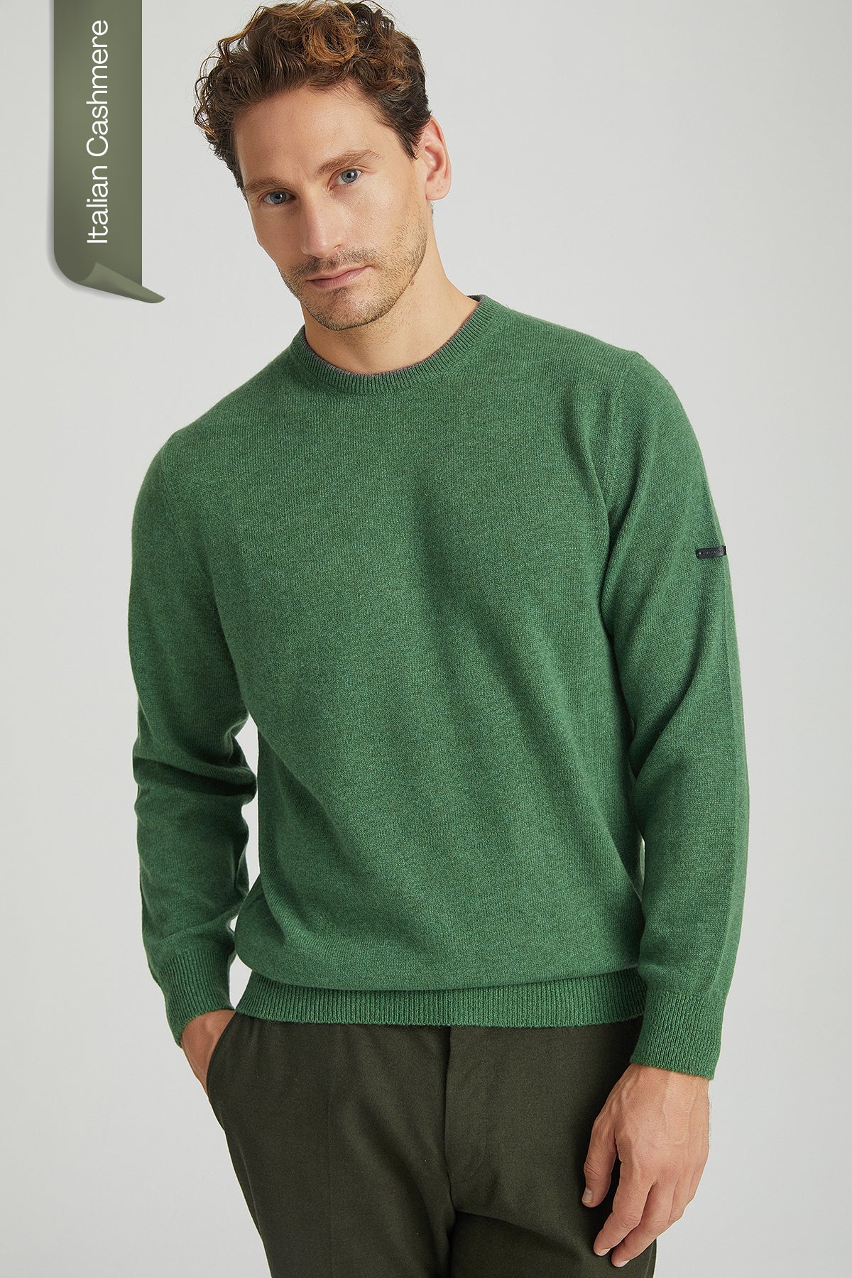 Yeşil İtalyan Saf Kaşmir Franco Bisiklet Yaka Erkek Kazak