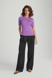Mor Aleyna İpek ve Kaşmir Yuvarlak Yaka Kısa Kollu Kadın Triko