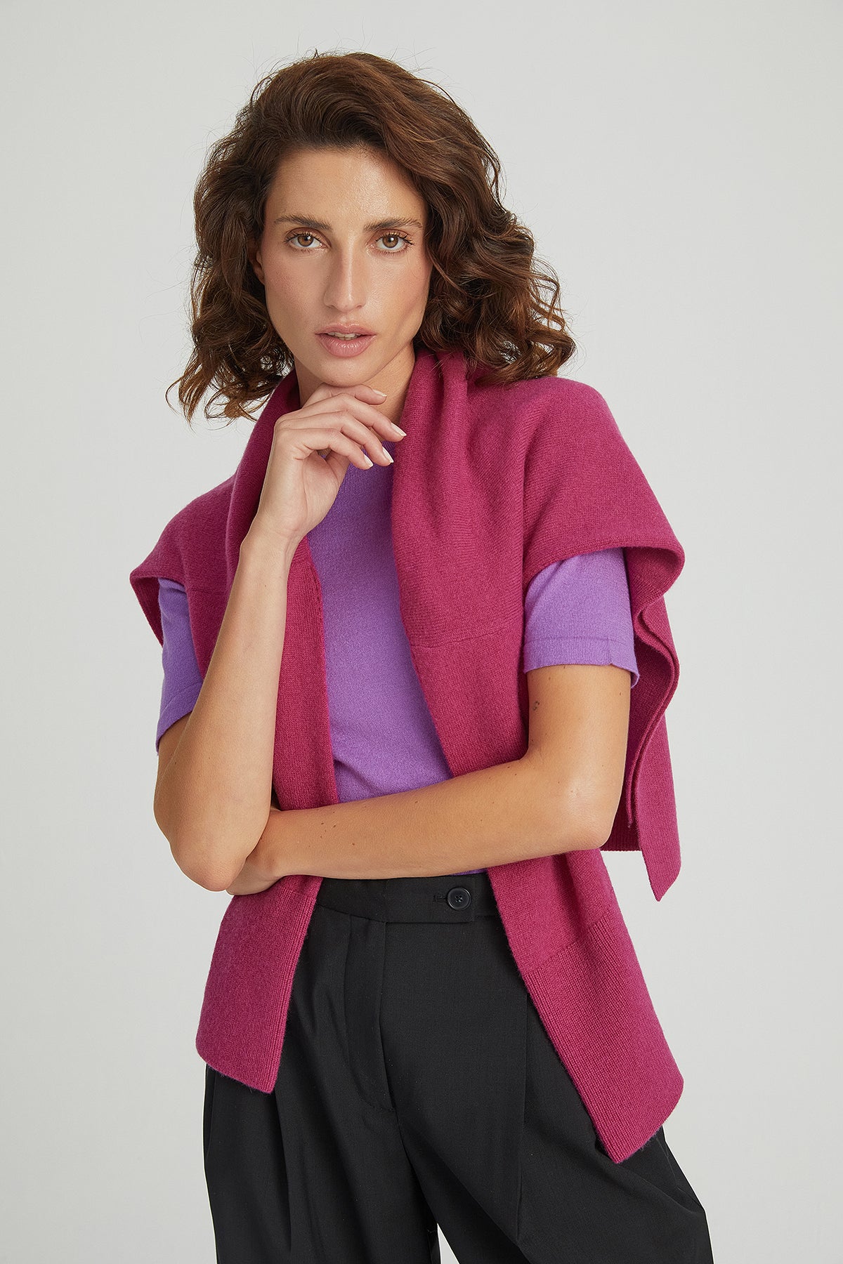 Mor Aleyna İpek ve Kaşmir Yuvarlak Yaka Kısa Kollu Kadın Triko