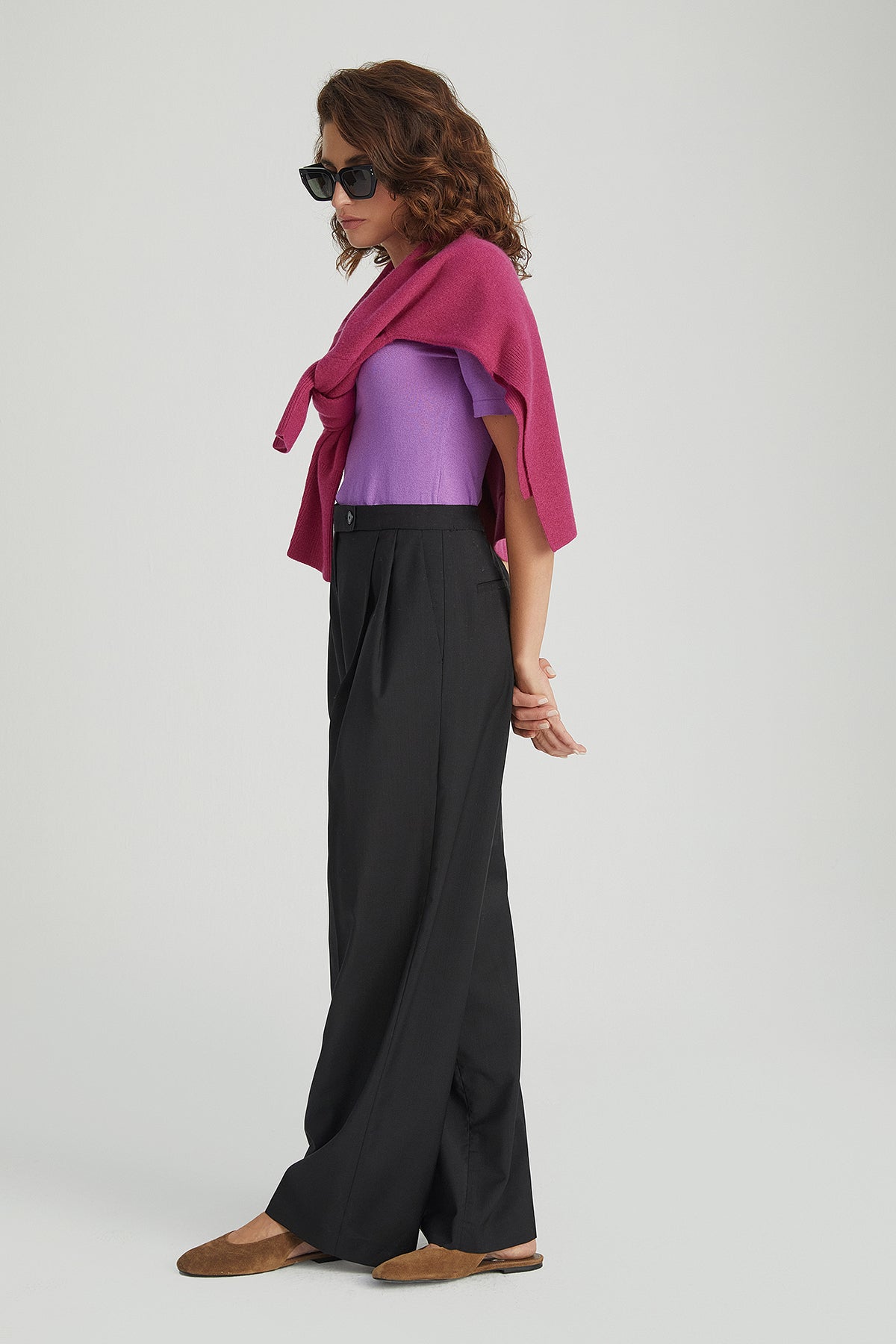 Mor Aleyna İpek ve Kaşmir Yuvarlak Yaka Kısa Kollu Kadın Triko