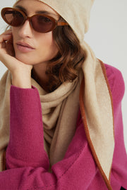 Bej Saf Kaşmir Üçgen Şal 73x160x73 cm