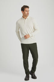 Ekru İpek ve Kaşmir Polo Yaka Uzun Kollu Utku Erkek Triko