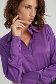 Mor Saf İpek Audrey Uzun Kollu Gömlek
