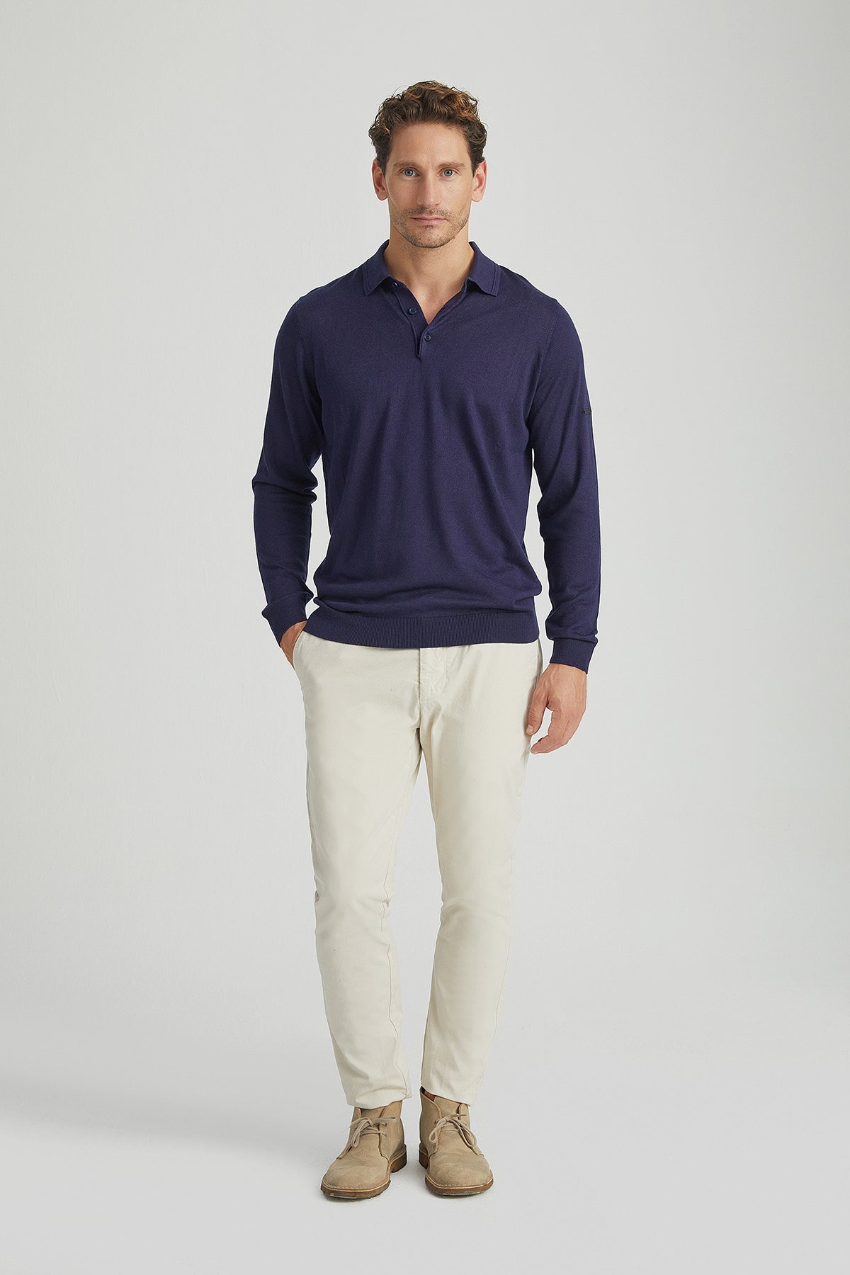 Lacivert Paul İpek Kaşmir Polo Yaka Triko