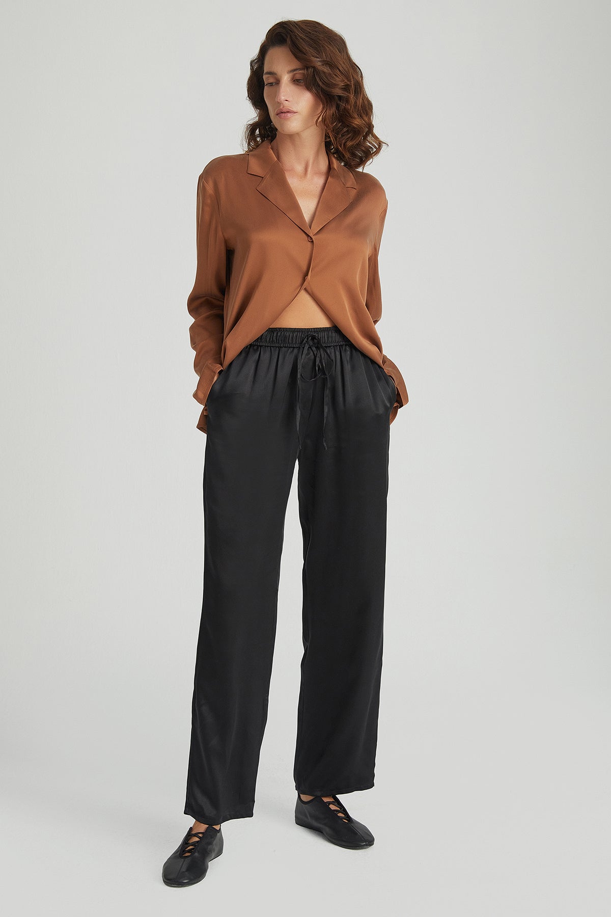 Siyah Astrid Saf İpek Pantolon