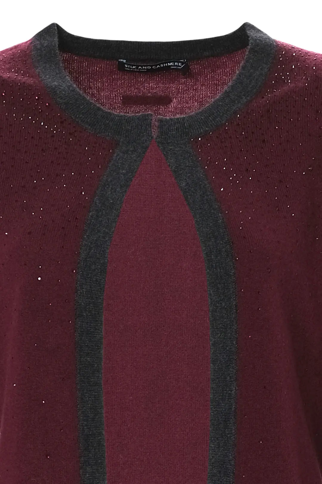 Şarap Merill Merino Yünü Kaşmir Işıltılı Taş Detaylı Yuvarlak Yaka Uzun Kollu Kadın Hırka Woman