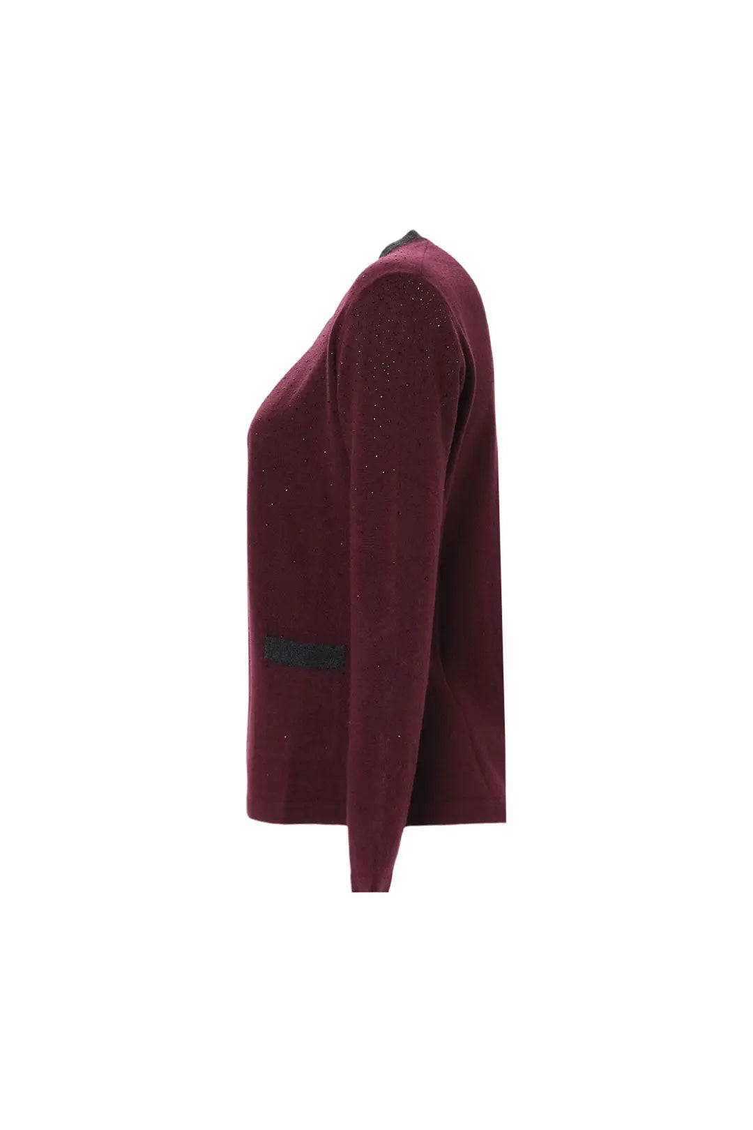 Şarap Merill Merino Yünü Kaşmir Işıltılı Taş Detaylı Yuvarlak Yaka Uzun Kollu Kadın Hırka Woman