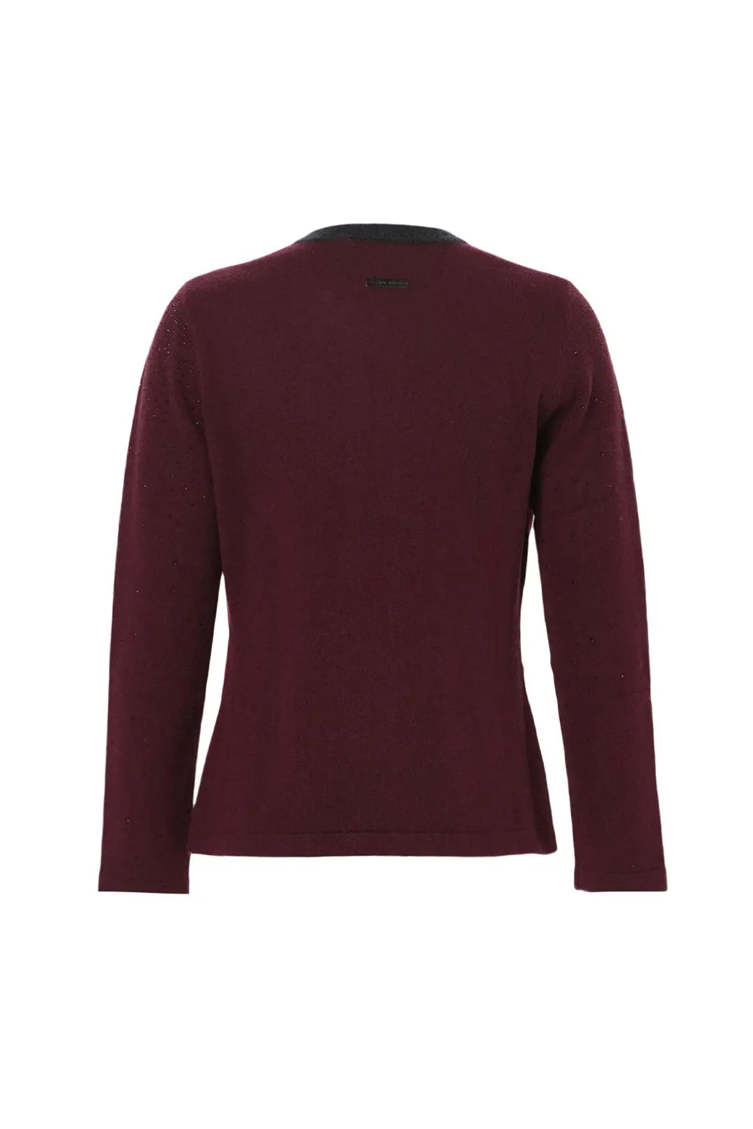 Şarap Merill Merino Yünü Kaşmir Işıltılı Taş Detaylı Yuvarlak Yaka Uzun Kollu Kadın Hırka Woman