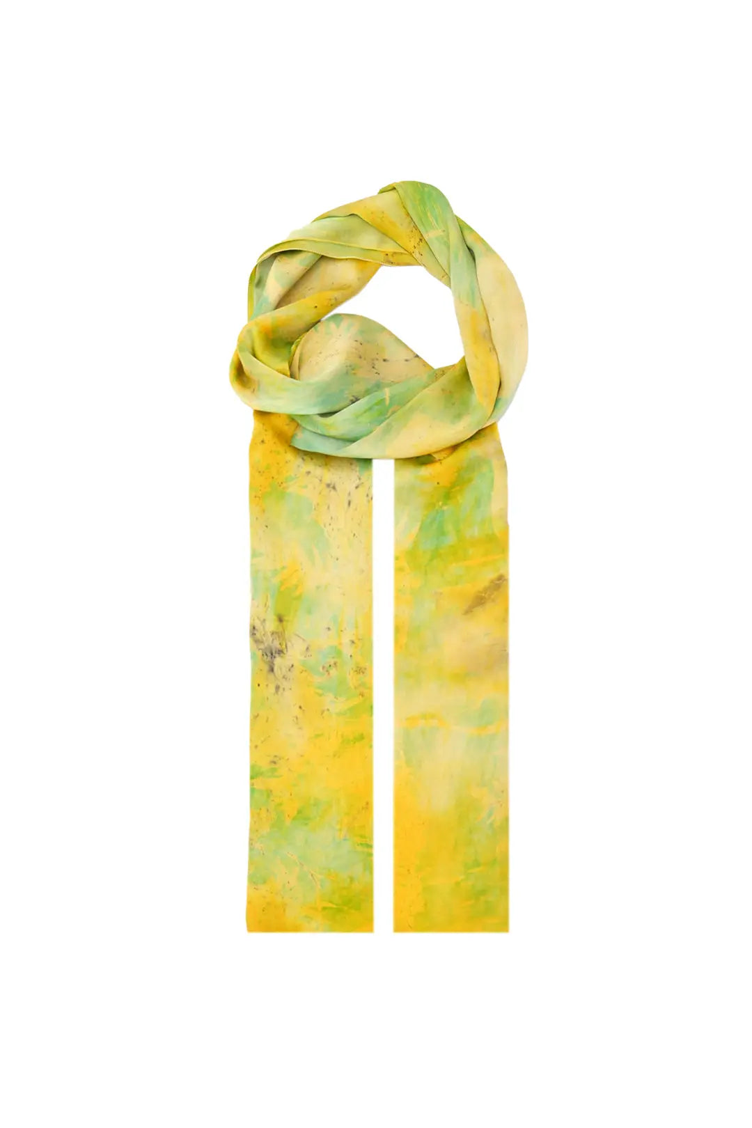 Sarı Saf İpek El Baskısı Ekolojik Şal Silk and Cashmere