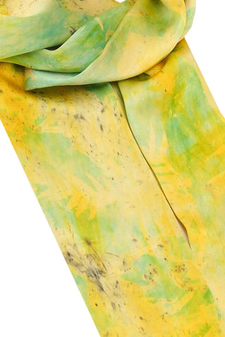 Sarı Saf İpek El Baskısı Ekolojik Şal Silk and Cashmere