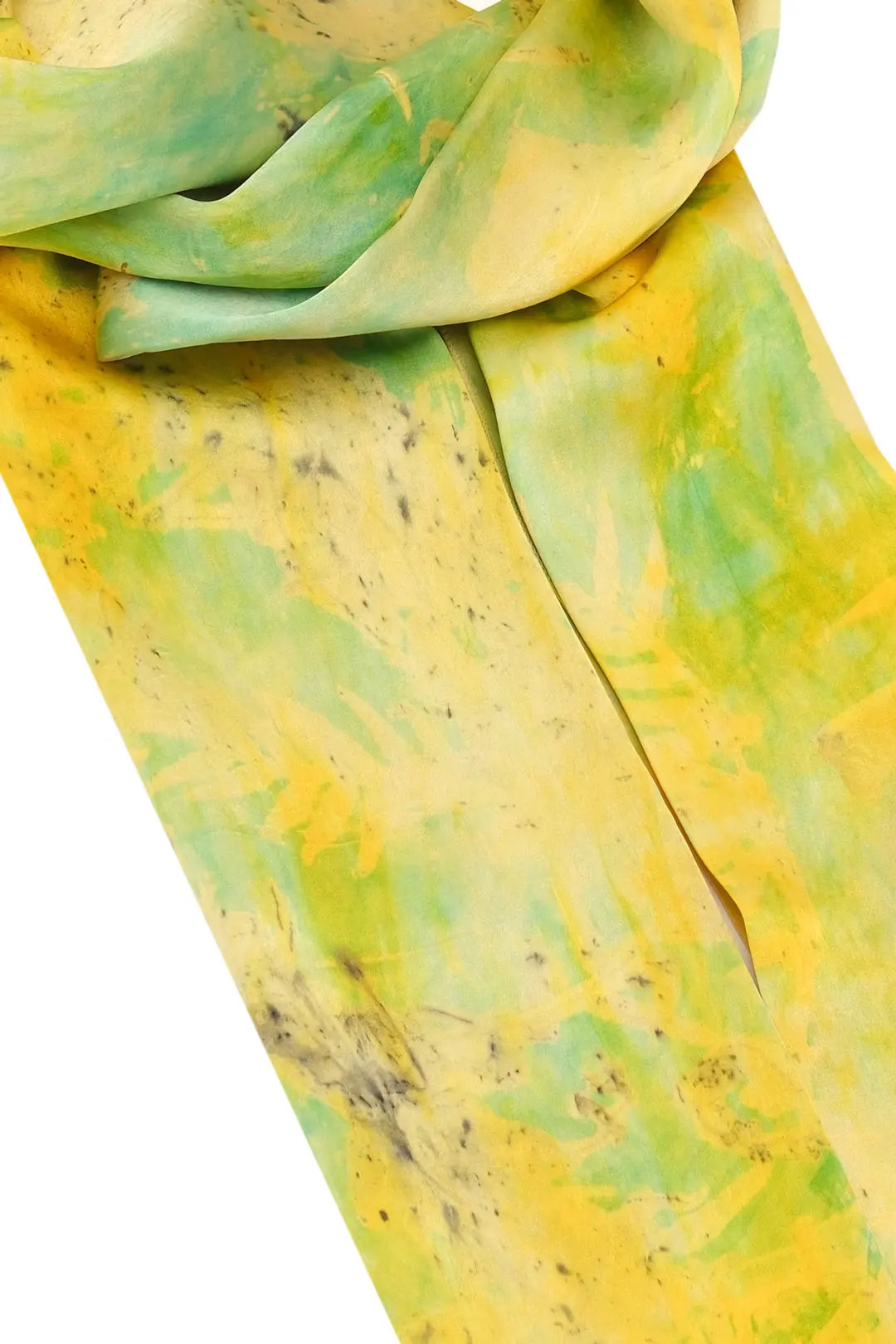 Sarı Saf İpek El Baskısı Ekolojik Şal Silk and Cashmere