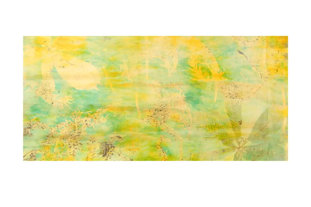 Sarı Saf İpek El Baskısı Ekolojik Şal Silk and Cashmere