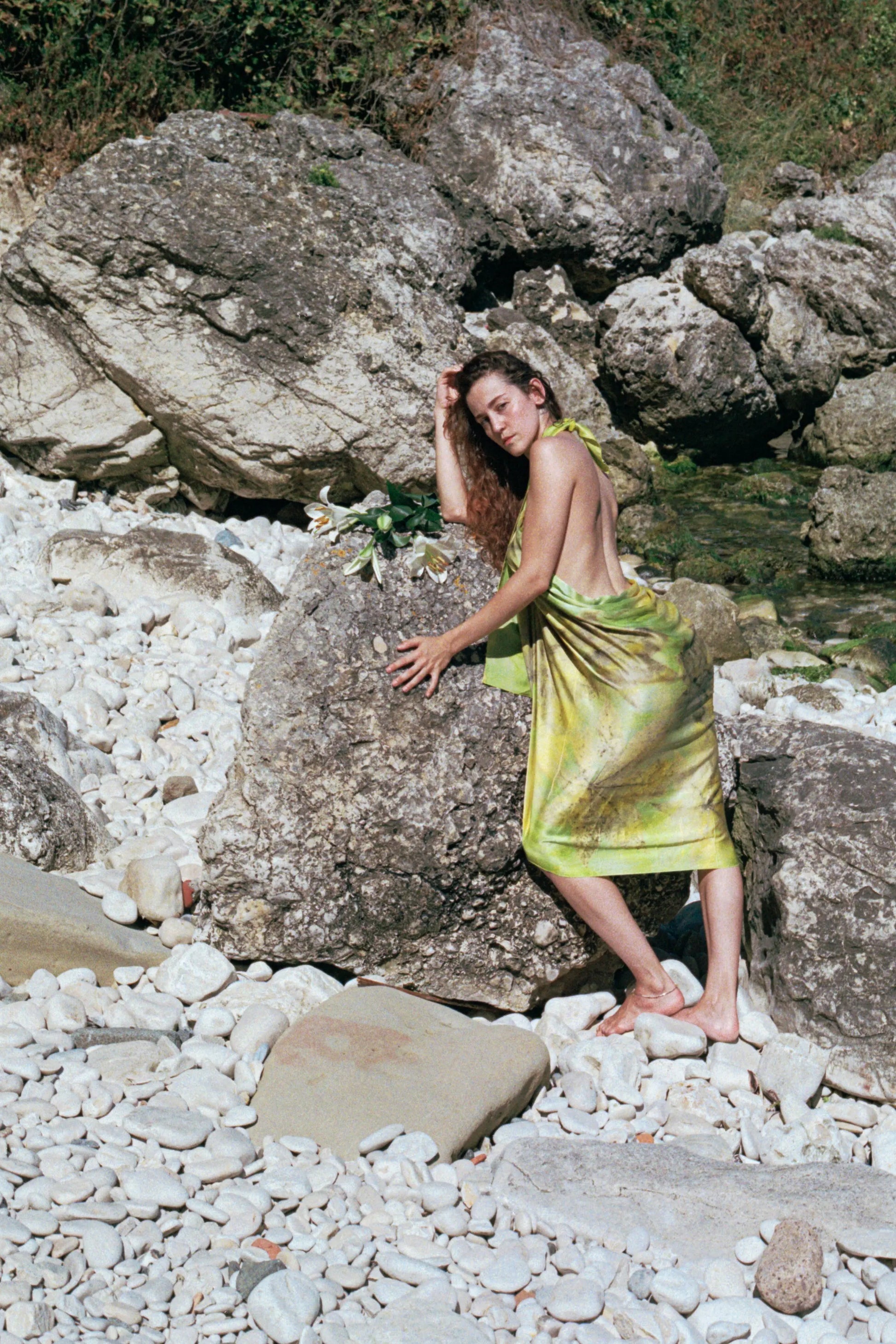 Sarı Saf İpek El Baskısı Ekolojik Şal Silk and Cashmere