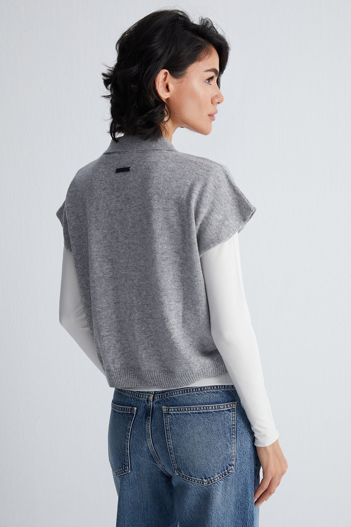 Açık Gri Vanessa Saf Kaşmir Kısa Kollu Polo