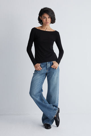 Siyah Ultralight Kayık Yaka Üst