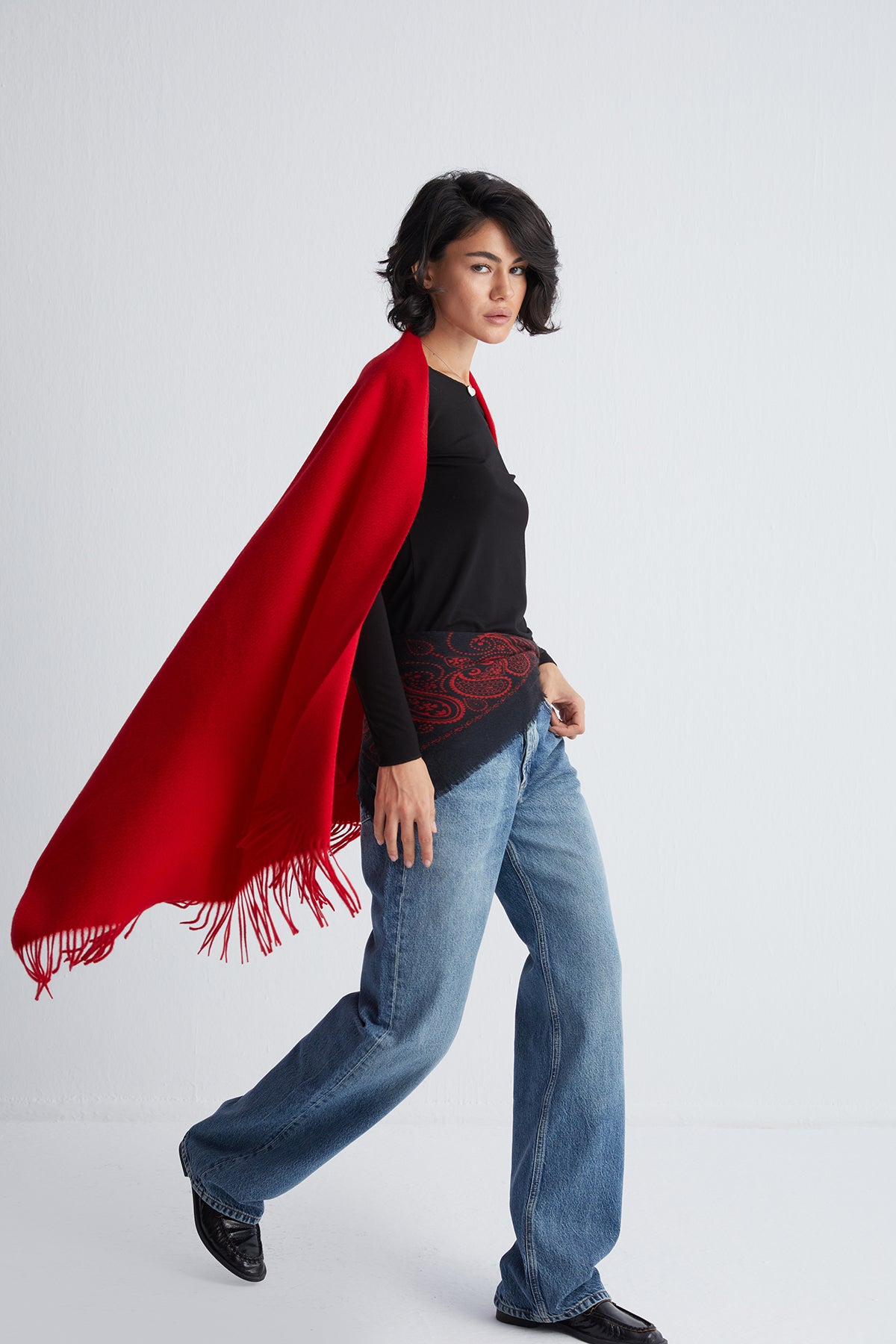 Kırmızı Rose Saf Kaşmir Şal 180x60 cm