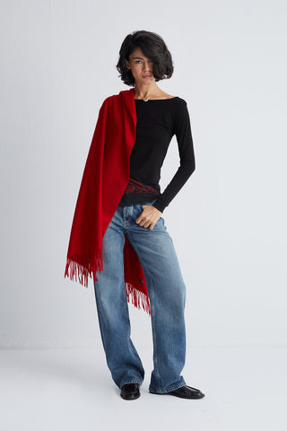 Kırmızı Rose Saf Kaşmir Şal 180x60 cm