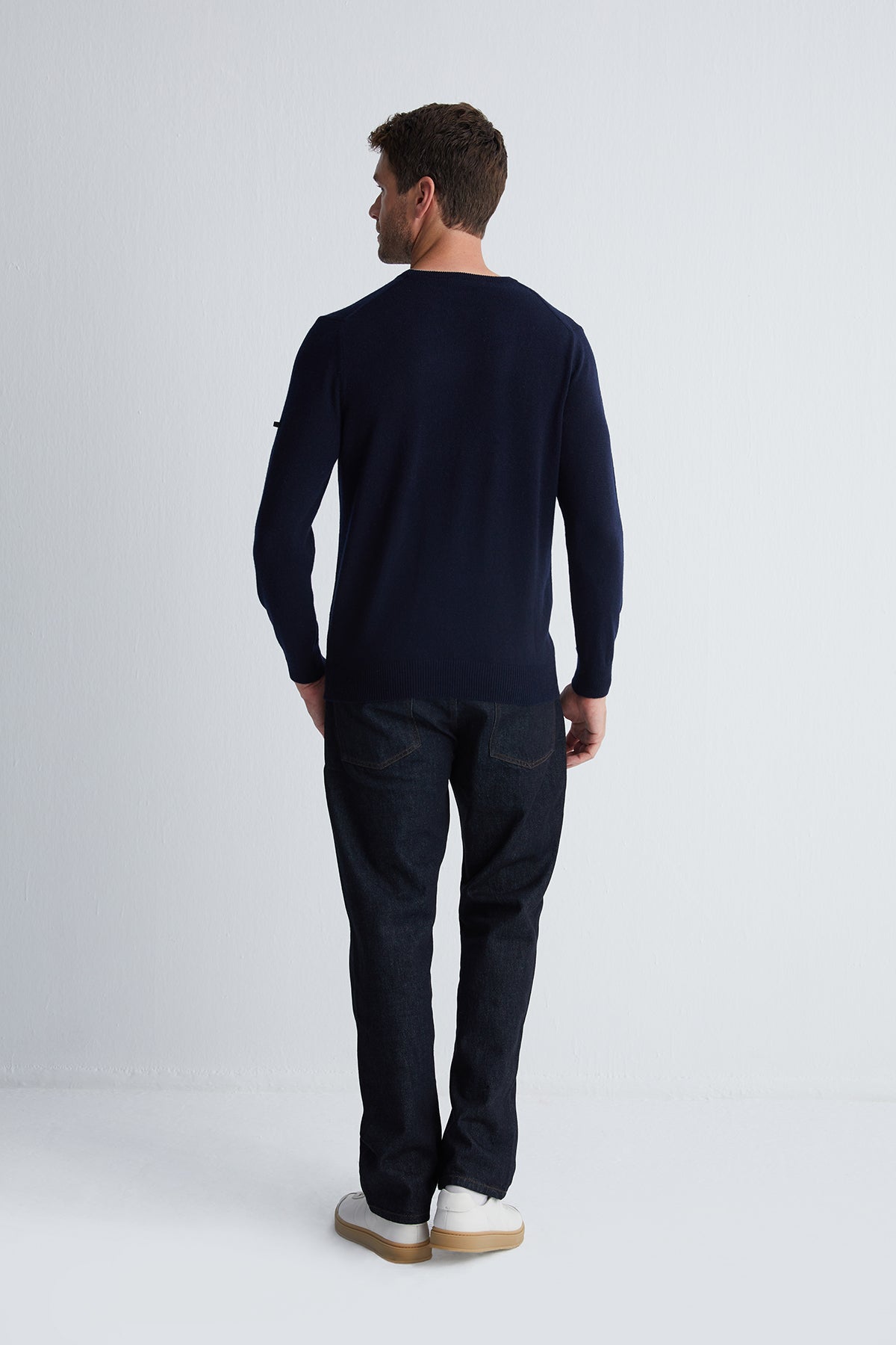 Koyu Lacivert Franco Saf Kaşmir Bisiklet Yaka Kazak