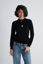 Siyah Alexia Saf Kaşmir Yuvarlak Yaka Kazak