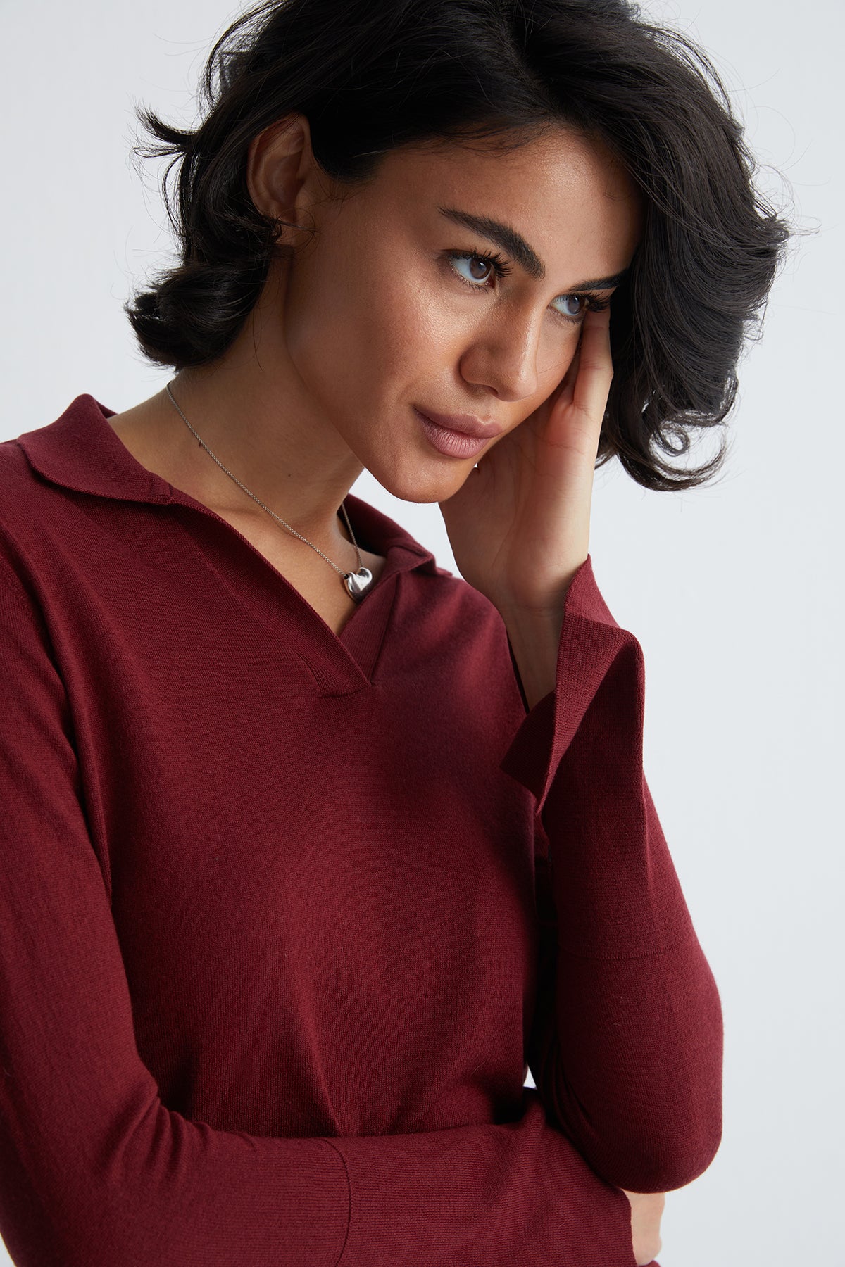 Bordo Zoe İpek Kaşmir Polo Yaka Triko