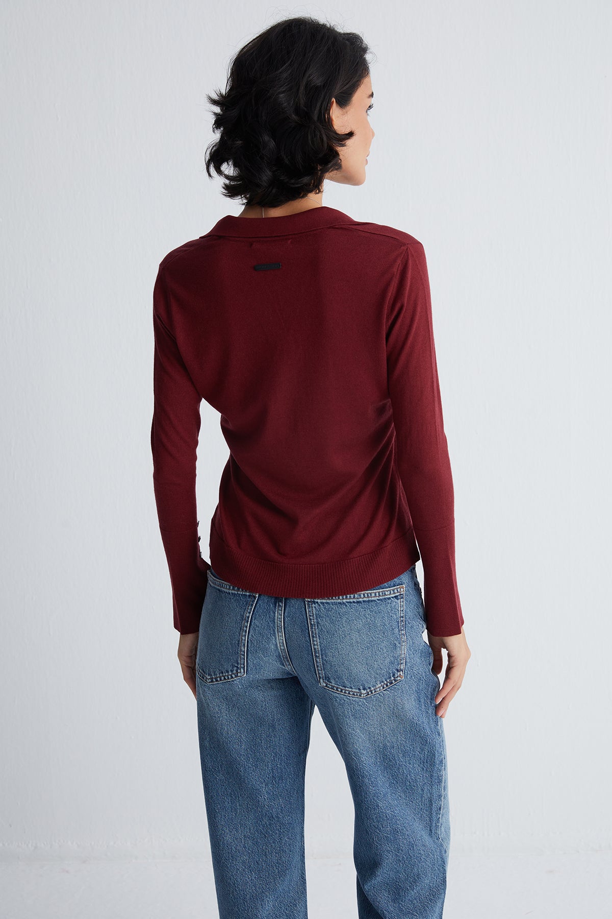 Bordo Zoe İpek Kaşmir Polo Yaka Triko