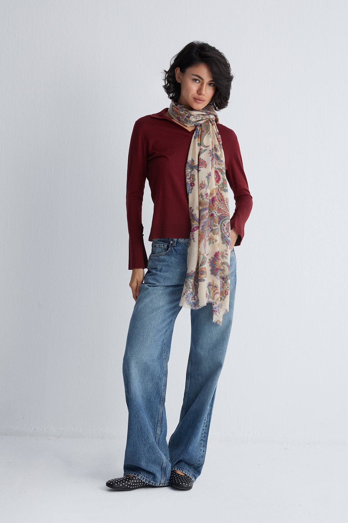 Ekru Jas Desenli  Şal 70x180 cm