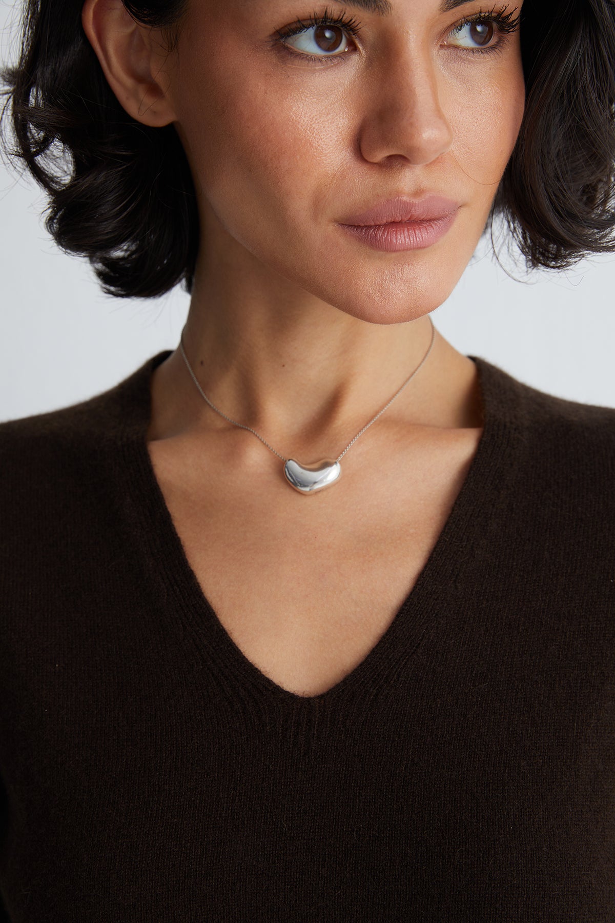 Kahverengi Franca Saf Kaşmir Derin V Yaka Kazak