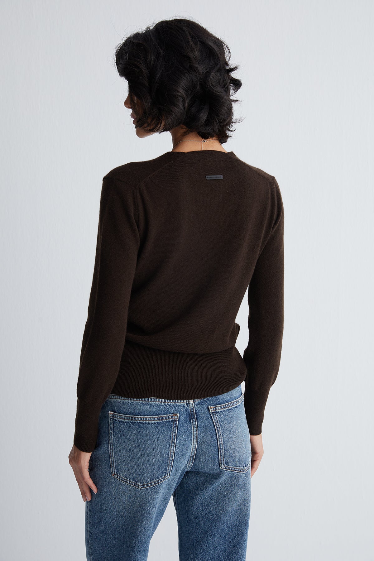 Kahverengi Franca Saf Kaşmir Derin V Yaka Kazak