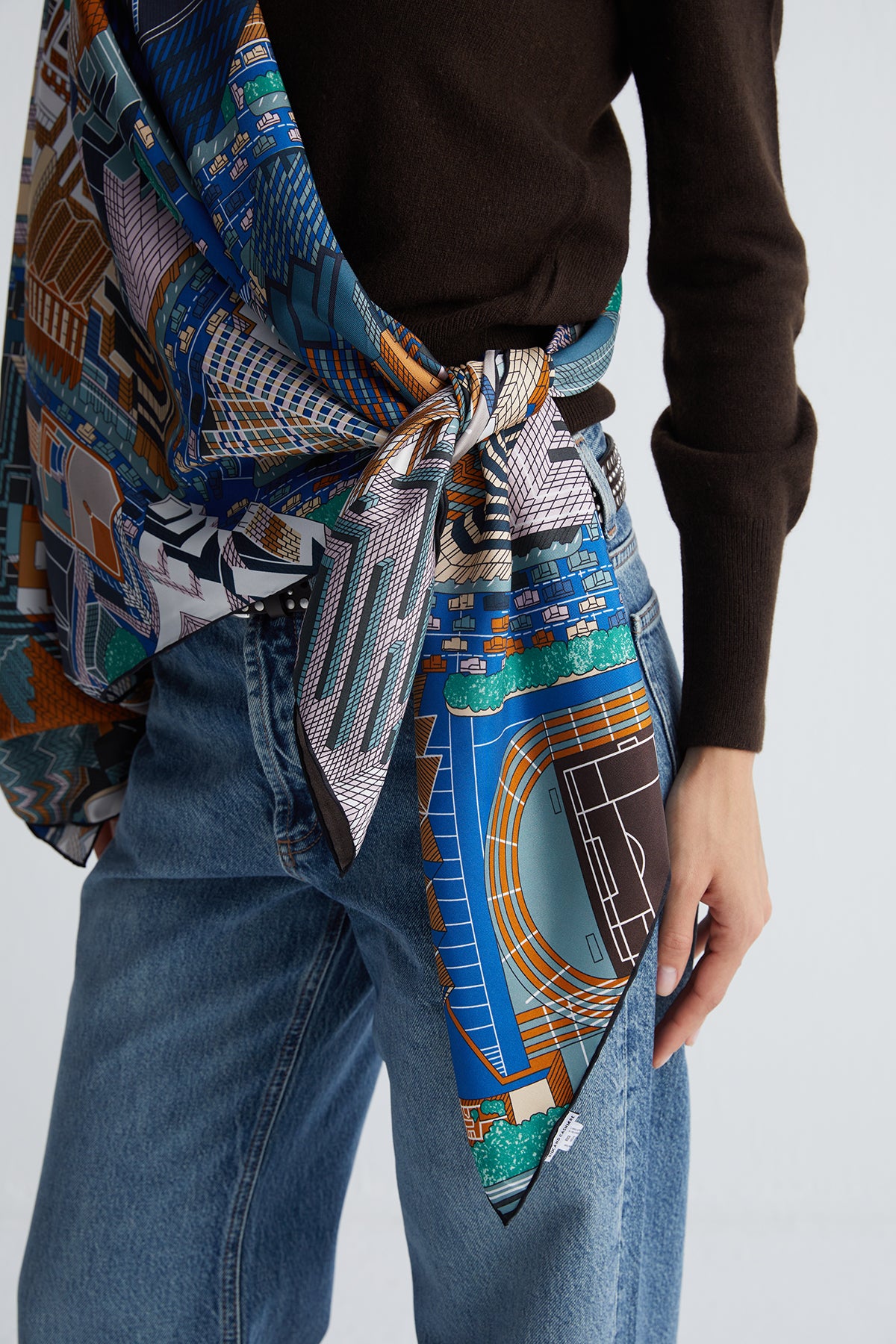 Lacivert Yeşil Lina Saf İpek Baskılı Şal 140x140cm