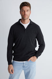 Gri Saf Kaşmir Erkek Polo Kazak