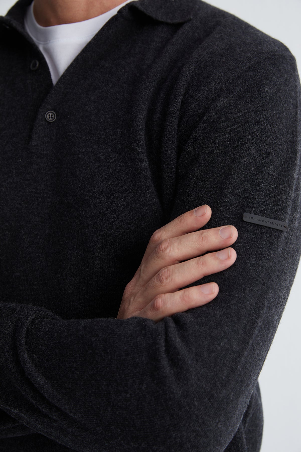 Gri Saf Kaşmir Erkek Polo Kazak