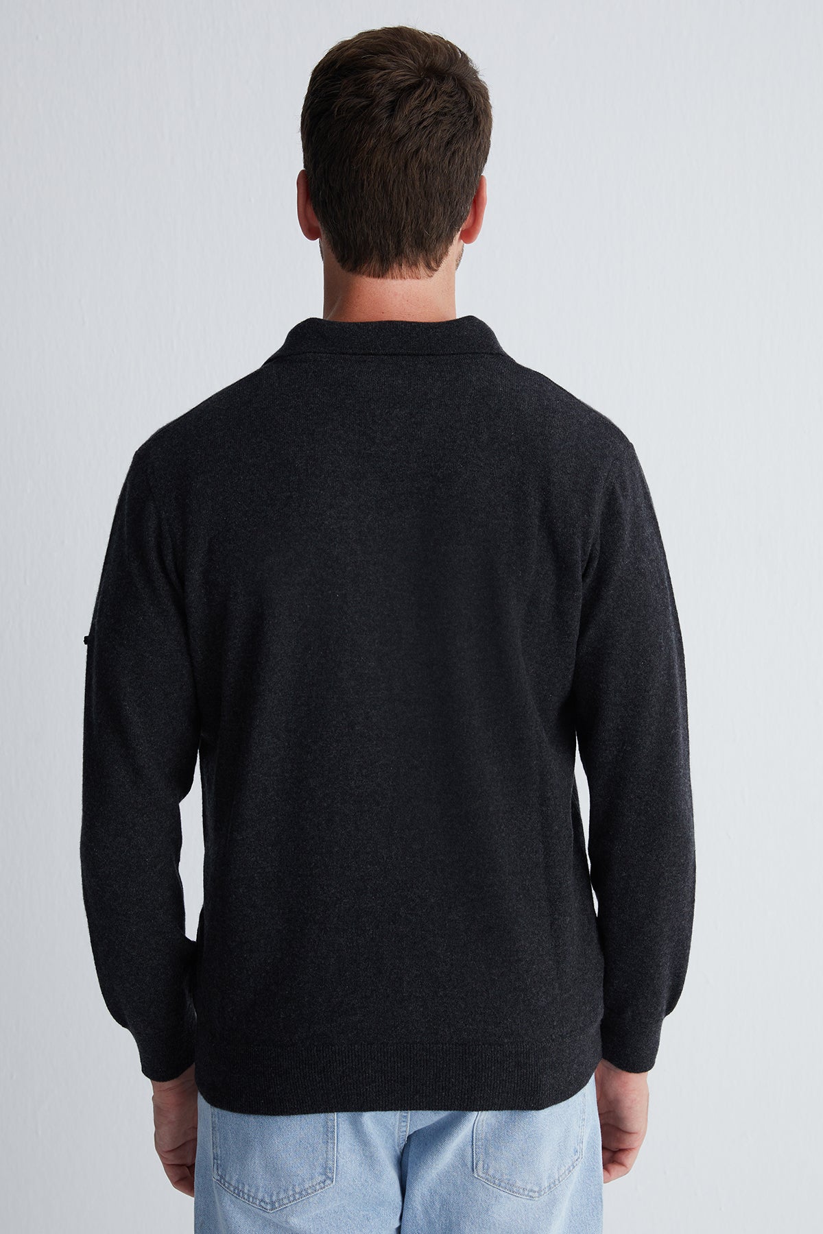 Gri Saf Kaşmir Erkek Polo Kazak