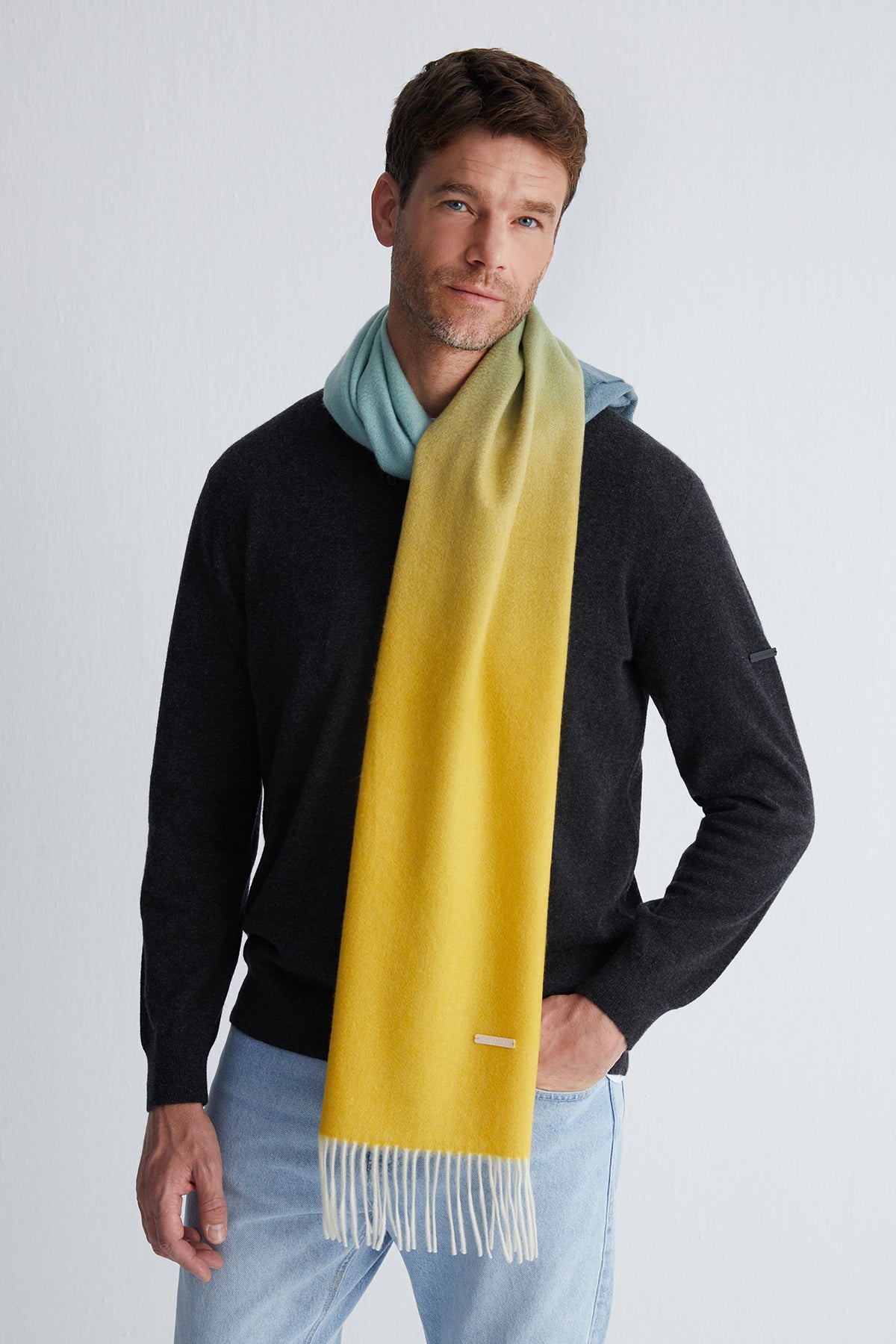 Sarı Patrick Saf Kaşmir Degrade Atkı 170x35 cm