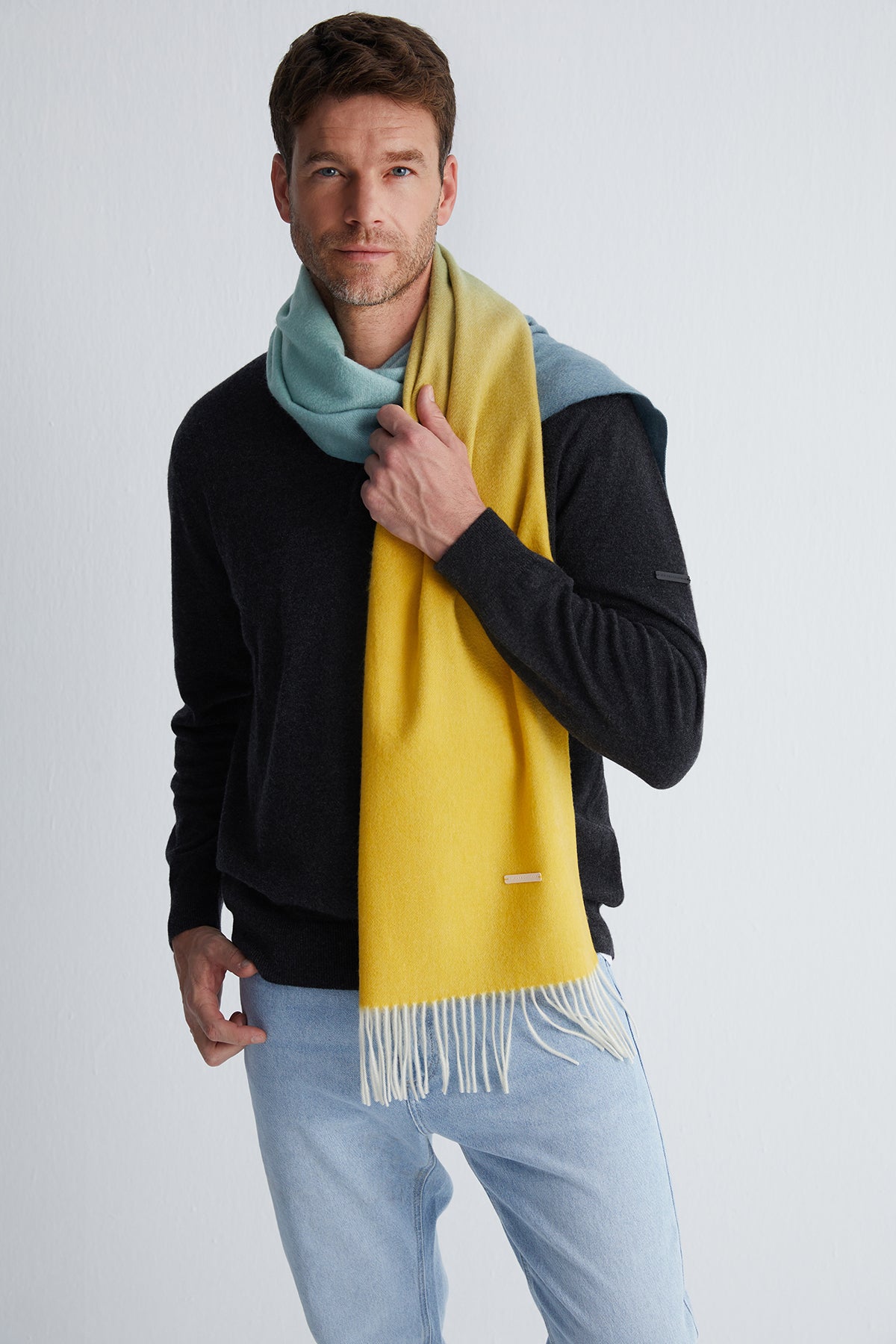 Sarı Patrick Saf Kaşmir Degrade Atkı 170x35 cm