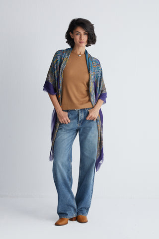 Lacivert Jas Desenli Kare Şal 140x140 cm