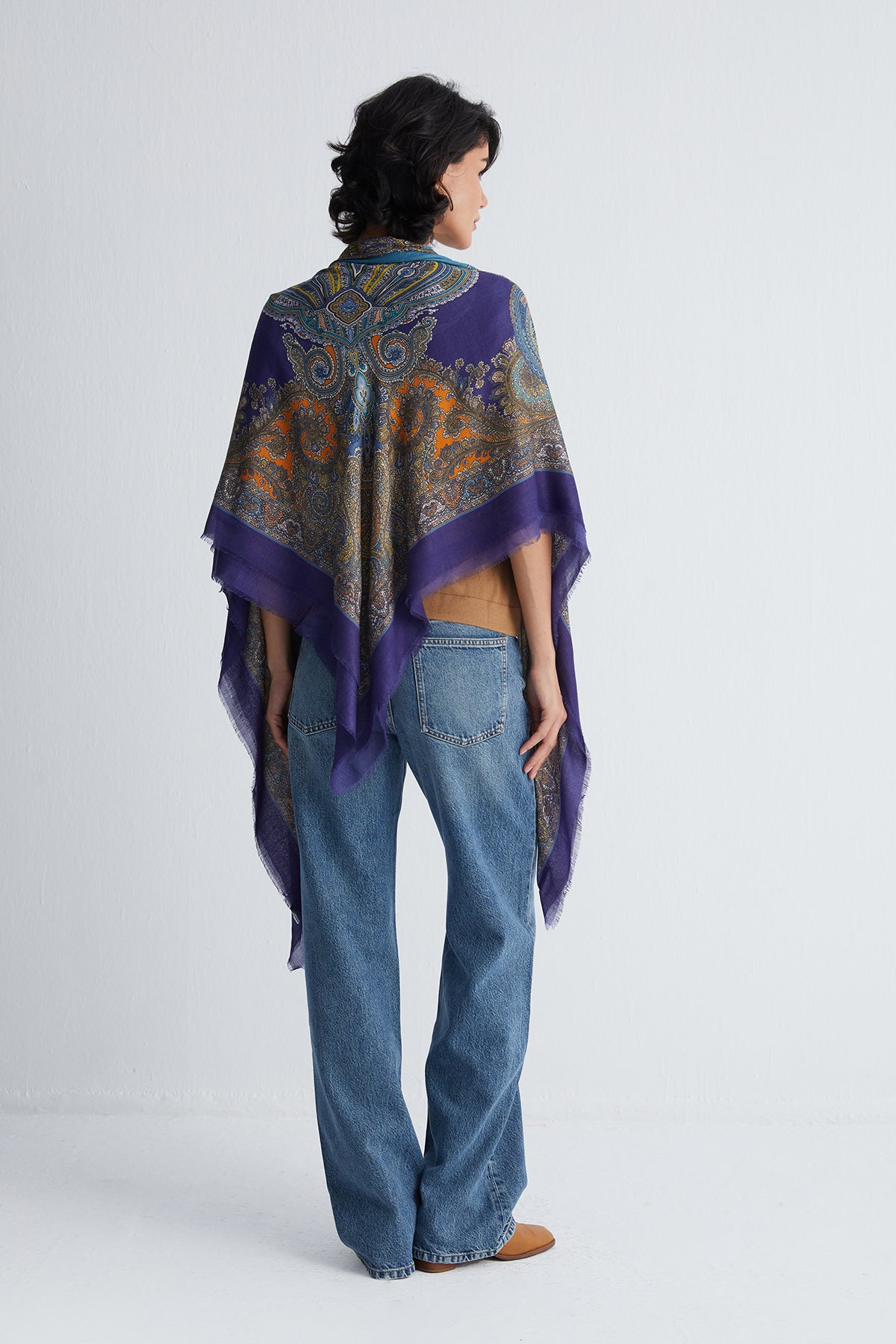 Lacivert Jas Desenli Kare Şal 140x140 cm